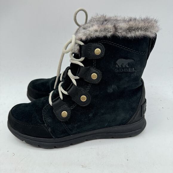 Sorel Explorer Joan Faux Fur Suede Lined Winter Boots Sz 7 Black NL3039 - Picture 2 of 10